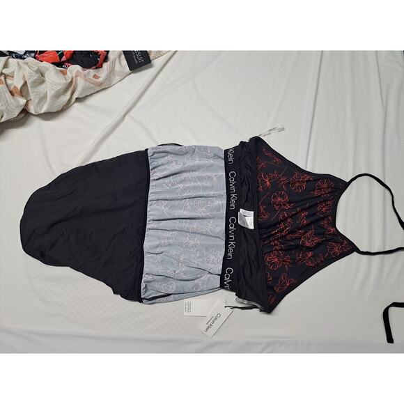 Calvin Klein Black Energy Multi Printed Blouson One-Piece Swimsuit US 16 - Picture 12 of 13